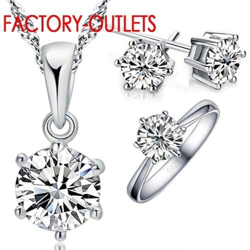 925 Sterling Silver Bridal Jewelry Set Classic 5 Claws Crystal Necklaces Rings Earrings Women Girls Engagement Anniversary