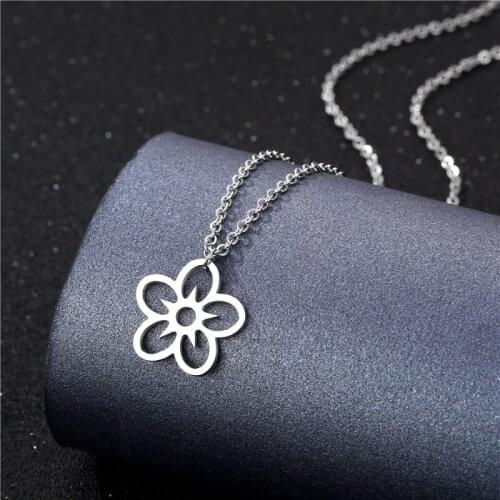 Stainless Steel Hollow plant Lotus Flower Geometric Five-pointed star Pendant Necklace Woman Mother Girl Gift Wedding Jewelry