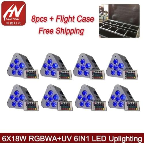 8pcs with case 6x18w led Par battery rgbwauv 6 in1 led par can DMX Wireless Battery Flat Par Light For Professional Stage Lights