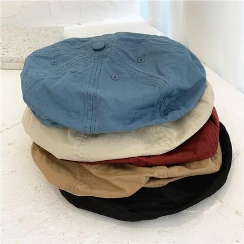 Solid Color Thin Section Unisex Washing Vintage Soft Top Beret Spring Summer Fashion Women Painter Hat Beanie