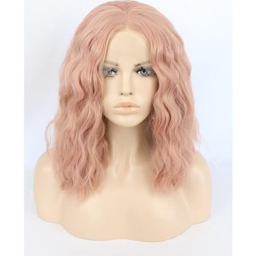 Pink Color Short Bob Wigs Water Wave Synthetic Lace Front Wigs Natural Hairline Cosplay Glueless Wig Heat Resistant Fiber Wigs