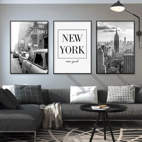 European Style Canvas Painting Posters Vintage Gray City Buildings and Streets Letters New York for Living Rooms Wall Decoration