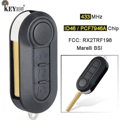 KEYECU 433MHz ID46 Chip Marelli BSI FCC: RX2TRF198 Flip Remote Key Fob for Fiat 500L MPV Ducato Citroen Jumper Peugeot Boxer