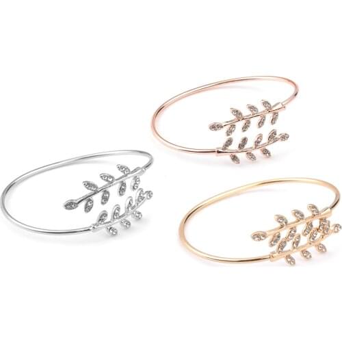 Adjustable Opening Bracelet Bangles For Women Fashion Jewelry Bracelet Party Rhinestone Leaf Bangles Girl Gift indian jewelry