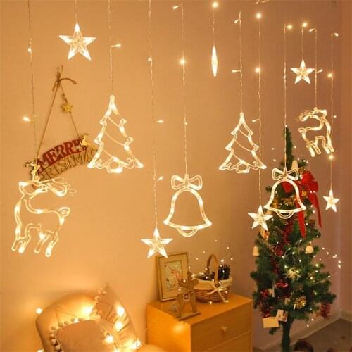 Christmas lights led 3.5m Curtain light garland star Bells decor for home 220V Fairy Lights Outdoor/Indoor Festival String Light