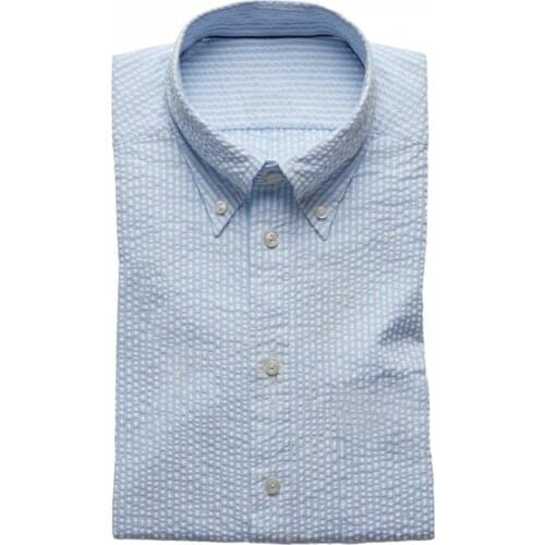 2021 Modern Casual Seersucker Shirts Tailor Made Shirts Custom Made Dress Shirts Custom Fit Light Blue Stripe Tailored Shirts