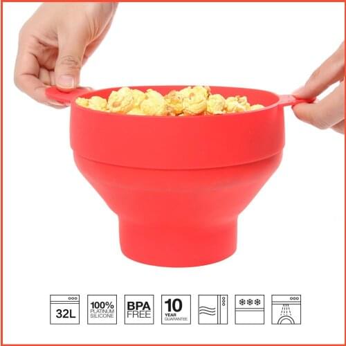 Foldable Popcorn Bowl Maker Microwave Popcorn Bucket Silicone Popcorn Poppers Bowl DIY Popcorn Maker with Lid Kitchen Tool