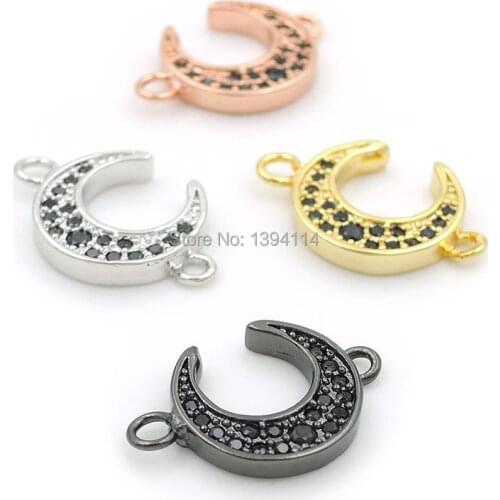 15*11*2mm Micro Pave Black CZ Crescent Connectors Fit For Men And Women Making Bracelets Jewelry