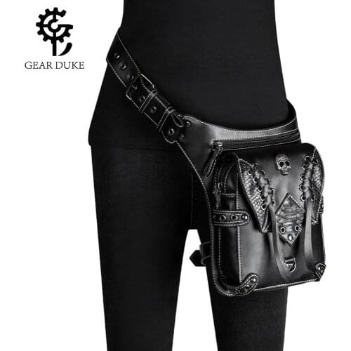 GearDuke Women/Men Black Leather Steampunk Leg Thigh Hip Holster Wallet Purse Pouch Mini Waist Packs/Messenger Bag