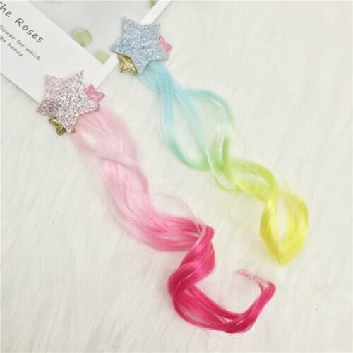New Girls Lovely Gradient Colorful Pentagram Hair Wigs Hairpins Princess Hair Ornament Headband Hair Clips Barrettes Kids