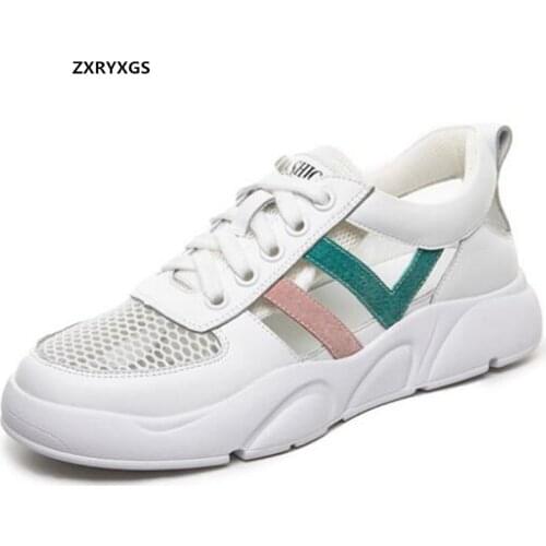 2021 Mixed Colors Stitching Cowhide Mesh Summer Sneakers Women Sandal Shoes Flat Sneakers Sandals Casual Shoes Fashion Sandals