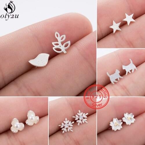 Real 925 Sterling Silver Crystal Snowflake Stud Earrings for Women Christmas Jewelry Cute Daisy Flower Earings Allergy Free