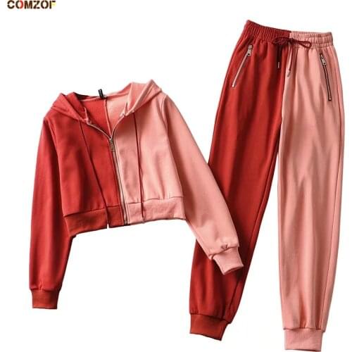 Personality Women Short Hoodie+Sweatpants 2021 Spring Autumn 2 Piece Set Zipper Streetwear Clothing Suits Dresy Damskie