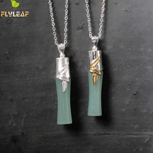 925 Sterling silver natural green jade Bamboo Necklaces & Pendants For Women original handmade Lady fine jewelry flyleaf