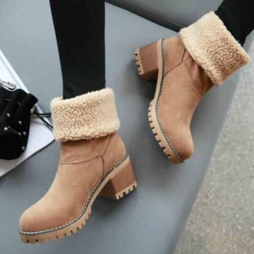 Winter Women Snow Boots Warm Fur Lining Thick Rubber Ladies Ankle Boots Platform Heels Slipon Outdoor Slim Cimfortable Boots