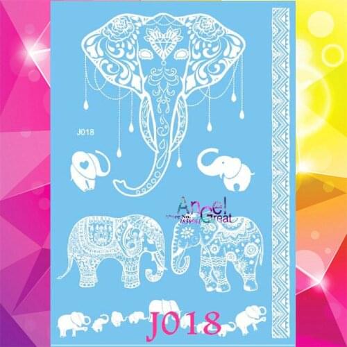 1PC Fashion Ganesha Designs Removable White INk Henna Temporary Tattoo Sticker AJ18 Indian Elephant Pendant Pattern Tattoo Paste