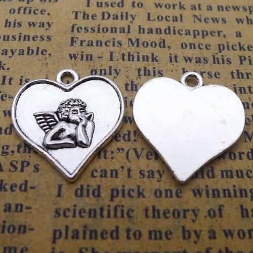 160pcs Cupid Heart Charms 18mm x 19mm DIY Jewelry Making Pendant antique silver color
