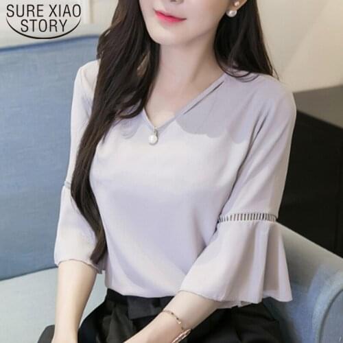 2021 Women Tops and Blouse Summer Women Clothing Top Women Five-sleeve Blouse Sexy Hollow-out flare sleeve tops 4569 50