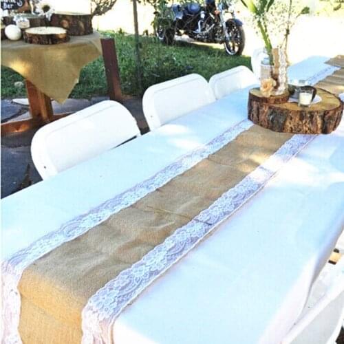 3pcs/lot Jute Table Runner White Lace Burlap Fabric For Wedding DIY Supply275cm*30cm