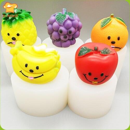 3D Fruit Candle Mould Banana Apple Pineapple Grape Orange Handmade Soap Mousse Chocolate Cake Silicone Mold