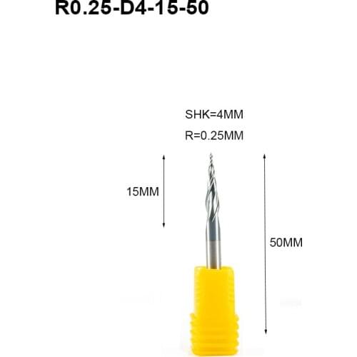 4pcs R0.25 R0.5 R0.75 R1.0 x4mm shank 2 flutes Tungsten solid carbide Coated Tapered Ball Nose End Mills taper and cone endmills
