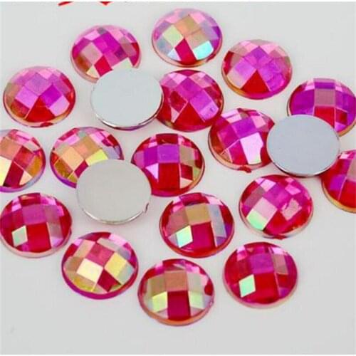 5-12MM DIY Bling Hot Pink AB Round Lattice Faceted Acrylic Rhinestones Flatback Acrylic Stone for Hand Craft Art Decoration