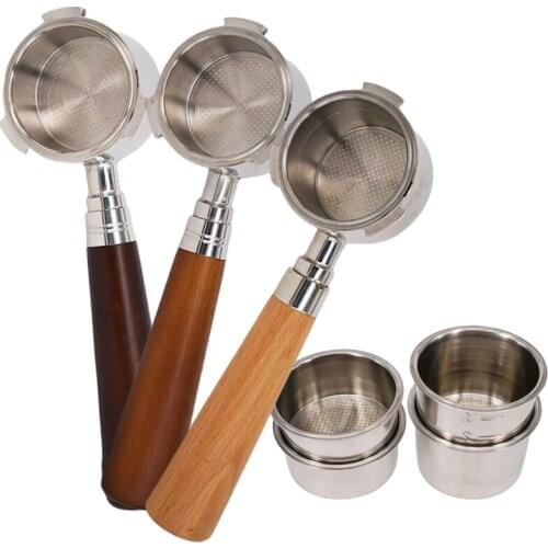 51mm Coffee Bottomless Portafilter Basket Set 6PCS Espresso Coffeeware Set Breville Delonghi Krups Wooden Handle Filter Holder