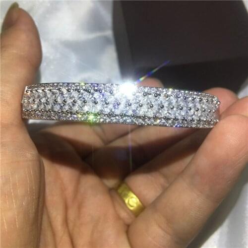 Vecalon Luxury Flower Style 5A cubic zirconia bracelet White Gold Filled cuff bangle womens accessaries Jewelry Gift