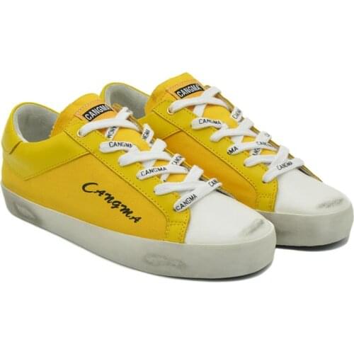 CANGMA Luxury Brand Woman Canvas Designer Sneakers Shoes Vintage Ladies Cool Shoes Women Lace Up Yellow Female Sneaker 2021
