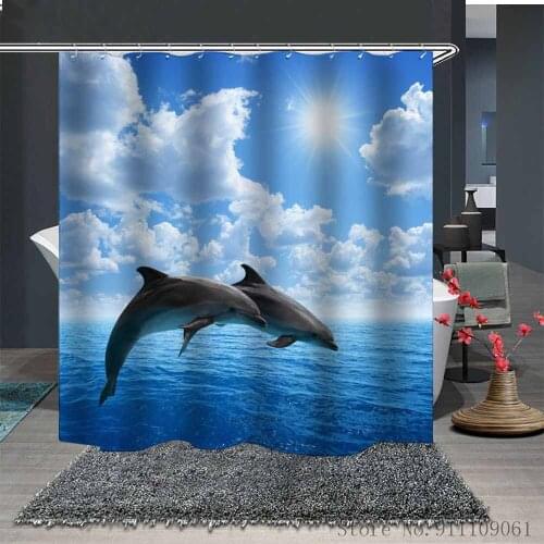Dolphin Series 3D Digital Printed Bathroom Curtain Mould Proof Waterproof Polyester Shower Curtain Home Bathroom Decoration