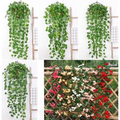 Artificial Hanging Ivy Leaves Green Plants Rose Flower Vine Silk Home Garden Wall Decoration Fake Radish Seaweed Grape Long