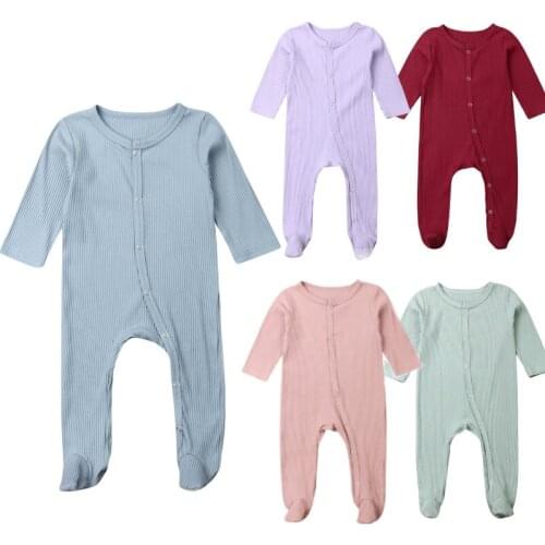 0-6M Newborn Infant Baby Footies Jumpsuit Long sleeve solid cotton soft baby boys girls clothes