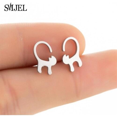 Korea Style Long Tail Cat Earrings for Women Black Small Cute Animal Rabbit Kitten Stud Earrings Party Jewelry New Year Gifts