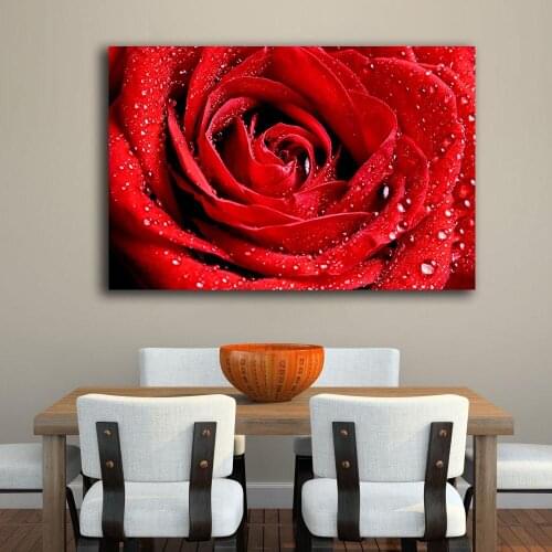 Large Size Red roses with water Wall Art Paiting Canvas Home Decor Wall oil Painting Print Nice wall picture for living room