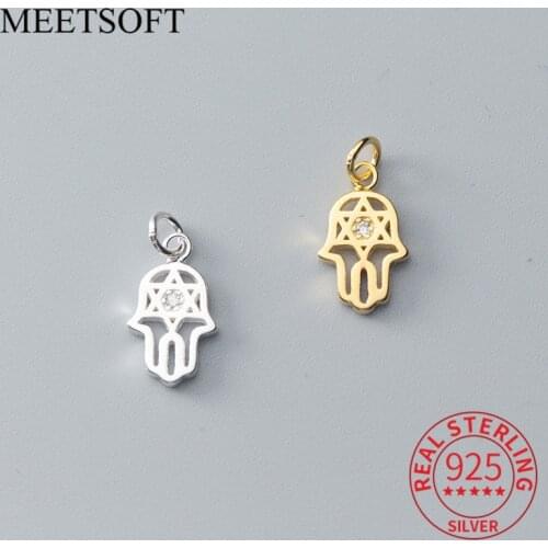MEETSOFT Classic 925 Sterling Silver Hand and Stars Zircon Charms DIY Handmade Fine Jewelry Bracelet Deocration Accessories