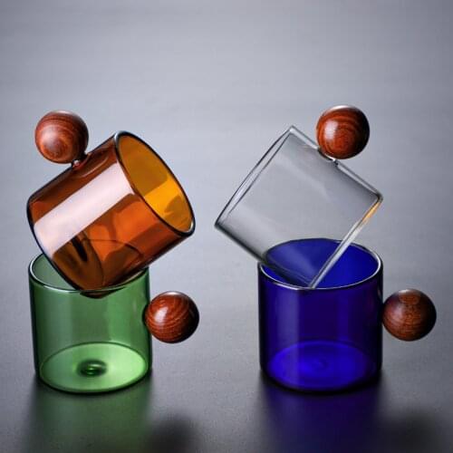 Minimalist Vintage Cute Wooden Handle Heat-resistant Glass Coffee Cup Color Tea Cup Coffee Mug Set Milk Cup Personal Cup