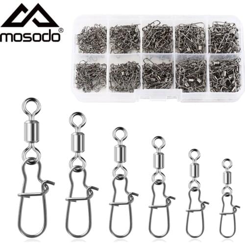 MOSODO 100PCS 1-8/10/12# Stainless Steel Fishing Connector Pin Swivel Snap Bearing Rolling Fishing Hook Lure Accessories
