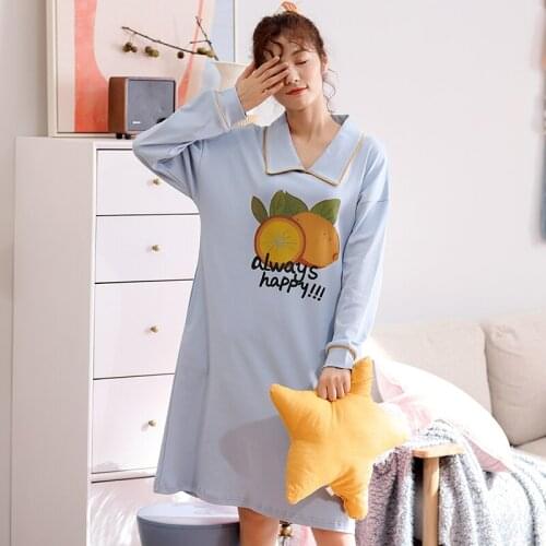 New Long Sleeve Pure Cotton Womens Nightgown Lounge Nightdress Girl Sleepwear Casual Nightwear Loose Nightgowns Sleepshirts