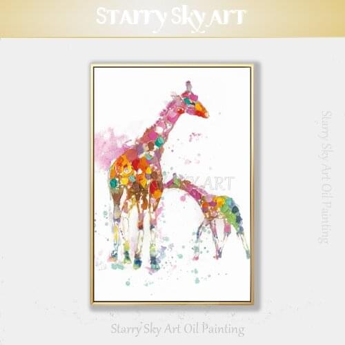 New Arrivals Rich Color Watercolors Abstract Animal Giraffe Acrylic Painting Hand-painted Animal Mother and Kid Giraffe Painting