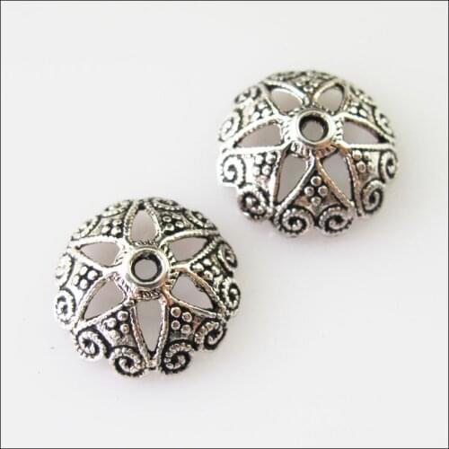 New 25Pcs Tibetan Silver Heart Flower End Bead Caps Connectors 14mm