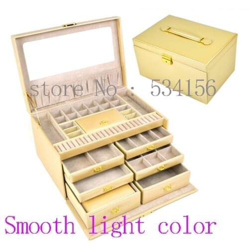 Earrings necklace pendant jewelry organizer jewelry display shelf packing large gift box smooth ligt color leather jewelry box