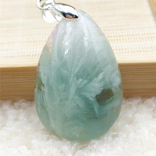 Genuine Natural Feather Fluorite Quartz Colorful Pendant Green Women Water Drop 32x21x8mm Fluorite Necklace Jewelry AAAAA