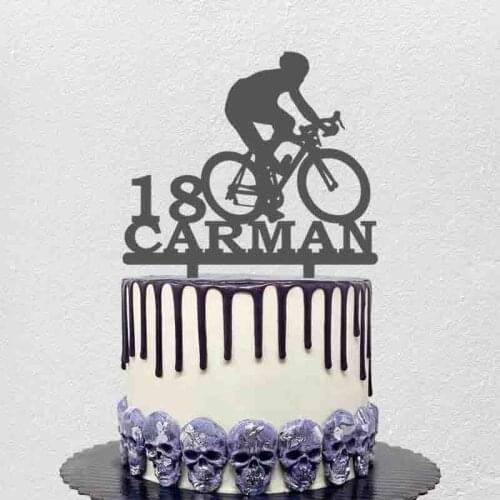 Personalized Cycling Racer Cake Topper Custom Name Age Man Cycling Silhouettes For Cycling Fans Birthday Party Cake Decoration