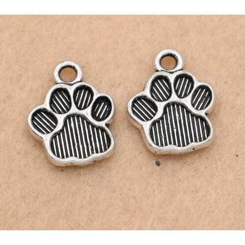 KJjewel Antique Silver Plated Dog Paw Charm Pendant fit Bracelet Necklace Jewelry DIY Making Accessories 15x12mm