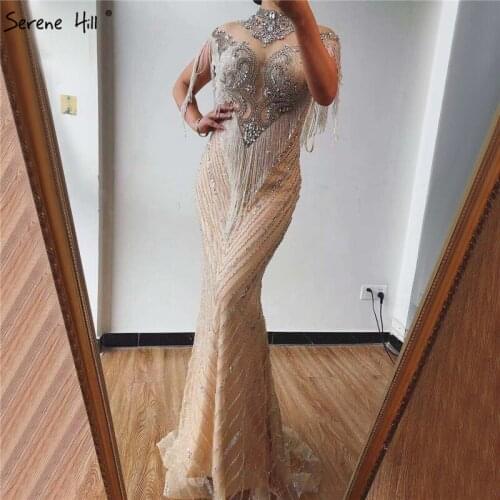 Beading Tassel Luxury Sexy Evening Dresses 2020 Silver Sleeveless High-end Evening Gowns Serene Hill DLA60811