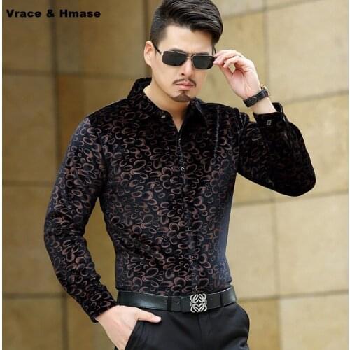 Pleuche high-end wash and wear quality boutique long sleeve men shirt Spring&Autumn 2017 fashion casual printing shirt M-XXXL