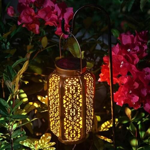 Solar Lantern Lights Handle Hollow Projection Hanging Lamp Energy-saving Outdoor Courtyard Iron Art Waterproof Portable Decor