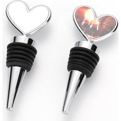 Sublimation Blank Wines Bottle Stopper Bar Tool Creative Heart Shaped Heat Transfer Metal Stoppers Wine Accessories SN1130