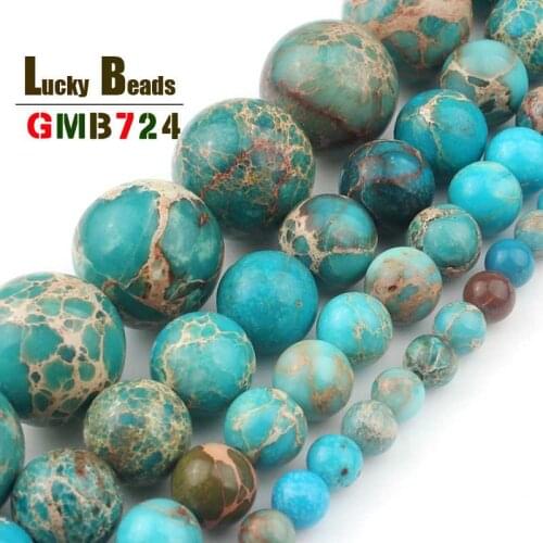 Light Blue Sea Sediment Stone Beads Natural Round Loose Beads For Jewelry Making DIY Bracelet Necklace Charms 15'' 4/6/8/10/12mm