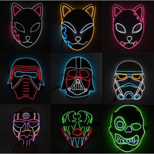Glowing EL Wire Mask Neon Light Anime Accessories Cosplay Party Props Luminous LED Mask For Halloween Carnival Party Decoration